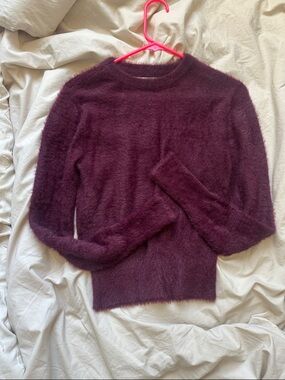 Zara Deep Plum Fuzzy Crewneck Sweater
